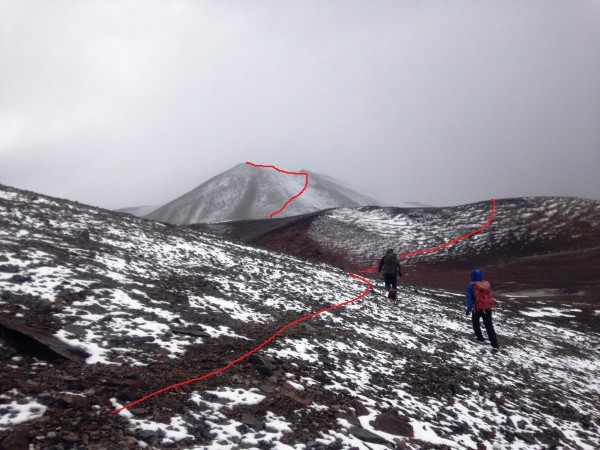 Cumbre del Sierra Nevada visto desde crater menor al Oeste de cumbre internacional