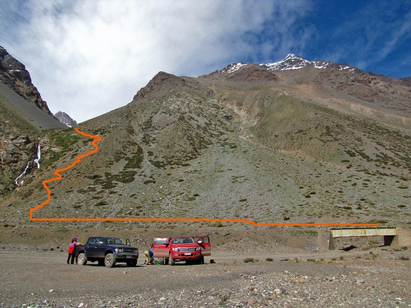 Cruce del puente e ingreso a la quebrada