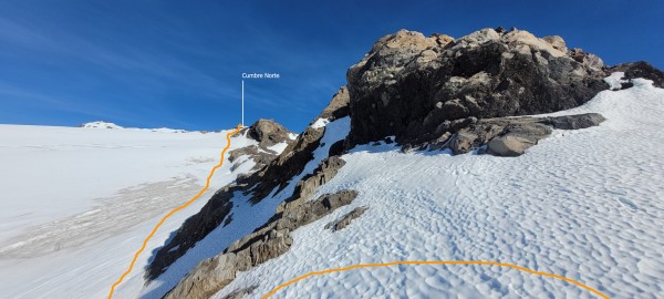 Bajada a glaciar y ruta a cumbre.