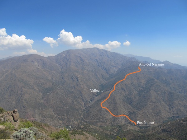 Ruta Pte. Ñilhue a Alto del Naranjo desde cumbre Loma de la Vaca